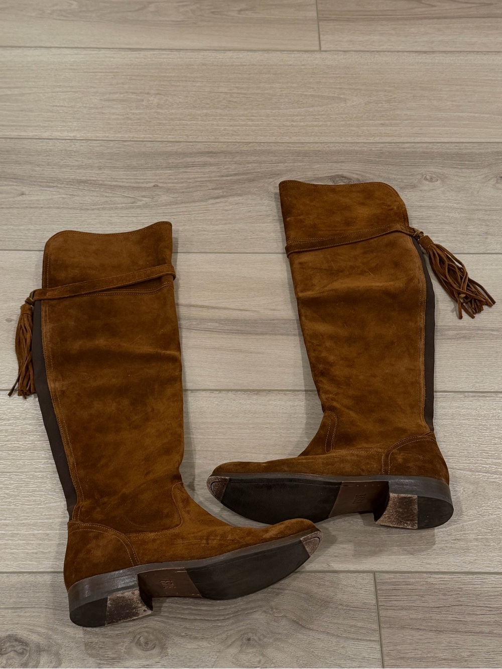 Womens Frye Brown Suede Molly Tassel Over the Knee Boots Size 8